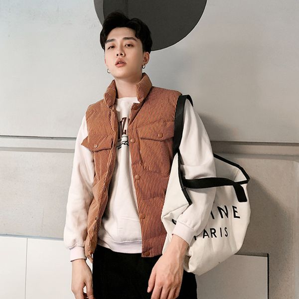 

men's vests winter vest fashion solid color cotton slim gilet sleeveless jacket streetwear casual collar coat male clothes, Black;white