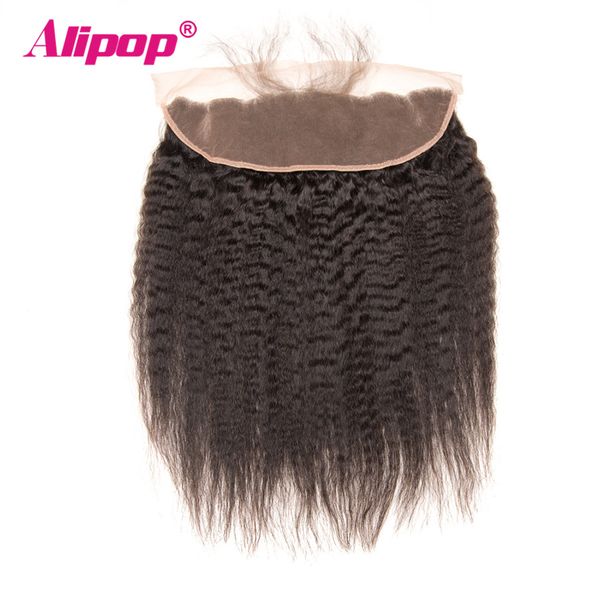 

alipop pre plucked peruvian kinky straight lace frontal closure with baby hair non remy human hair natural hairline, Black;brown