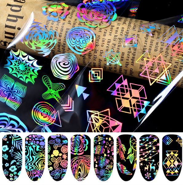 

8pcs/lot holographic glitter laser unicorn slice foil paper stickers nail art wraps decal nail transfer accessories, Black