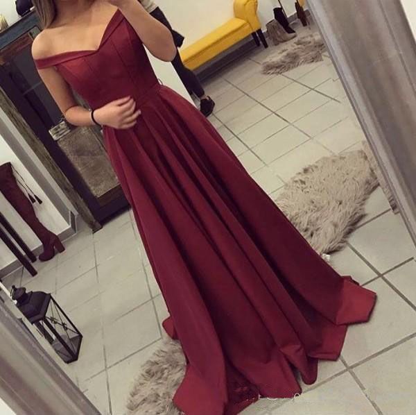 Modest fora do ombro uma linha vestidos de baile de cetim vestido de festa à noite barato Formal Wear Plus Size Prom Dresses