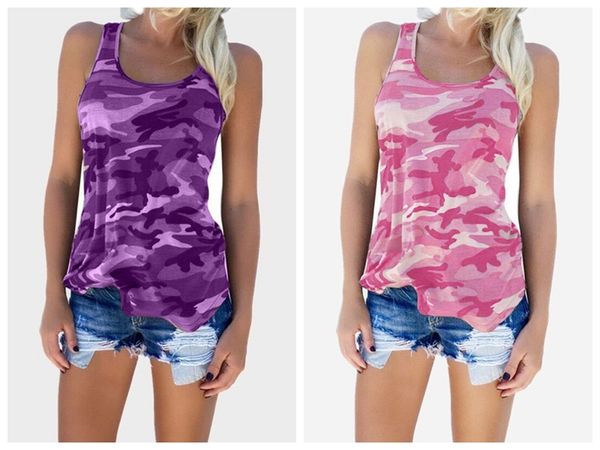 Commercio all'ingrosso Plus Size 3XL 4XL 5XL 7 colori Camouflage T-shirt senza maniche da donna Ladies Sundress 2018 Summer Vest Canotte con grande stock