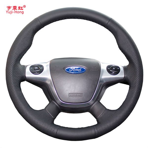 

yuji-hong artificial leather car steering wheel covers case for ford focus 2012 kuga 2013-2015 hand-stitched steering cover