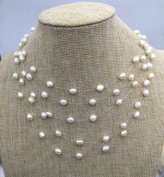 6-7mm Colar Flutuante, Ilusão Multistrands Genuine Colar De Pérolas De Água Doce, Handmade Pearl Jewellery