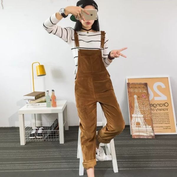 

spring jumpsuits women 2018 slim-type corduroy overalls female new mori girl pocket solid color pants cute casual jumpsuits, Black;white