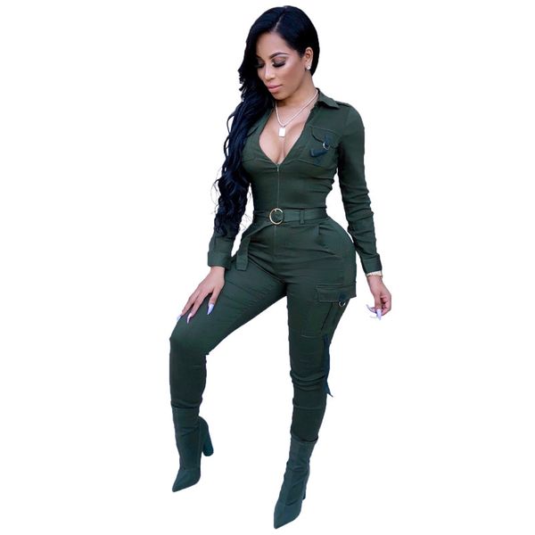 

autumn winter casual rompers womens jumpsuit long sleeve zipper pockets slim high waist elegant work jumpsuits fashion overalls, Black;white