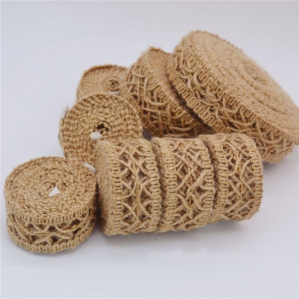 

5 meters/roll burlap rope craft wide 3.5cm natural hessian jute ribbon twine hollow flower pattern rope for home party wedding, Black;white