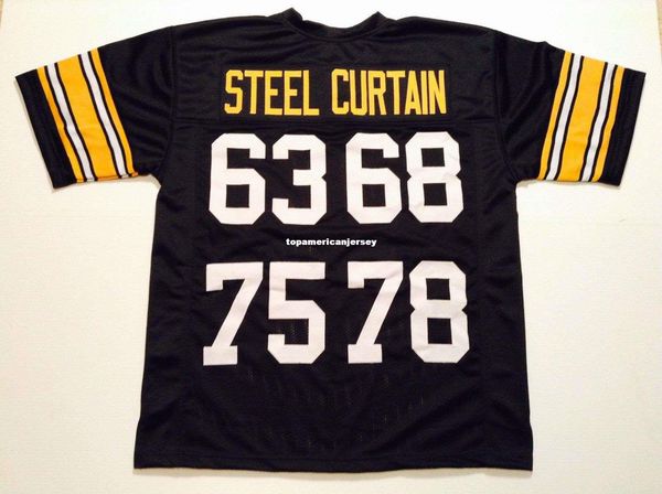 

retro custom sewn stitched 63 68 75 78 steel curtain black mitchell & ness jersey s-5xl,6xl men's football jerseys running, Black;blue