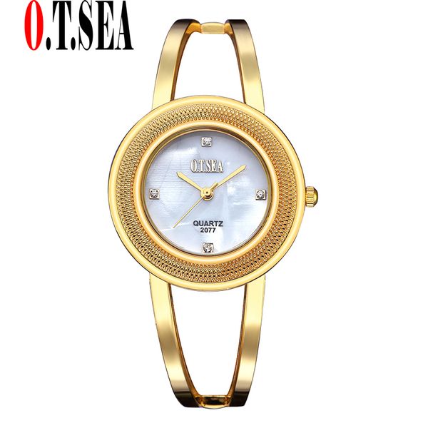 

luxury o.t.sea brand stainless steel bracelet watches women ladies crystal dress quartz wristwatches 2077, Slivery;brown