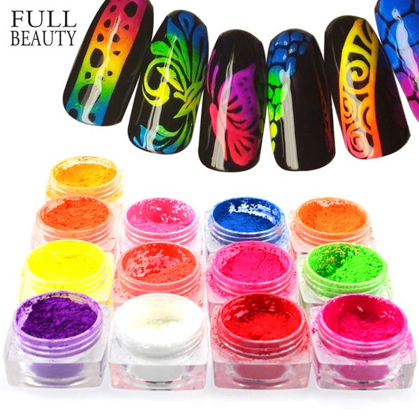 

1 box neon pigment powder nail fluorescence gradient glitter summer shinny dust ombre diy nail art decoration manicure chye01-13, Silver;gold