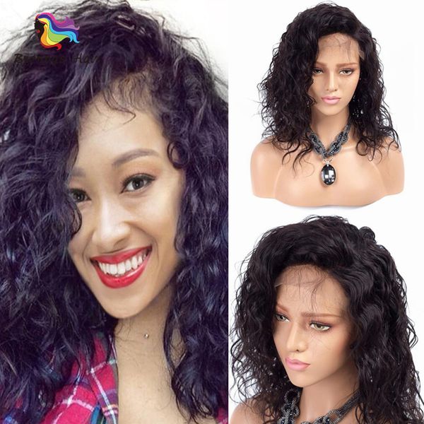 Wet Wave Front Lace Bleached Knots Wig Natural Wavy Deep Curly