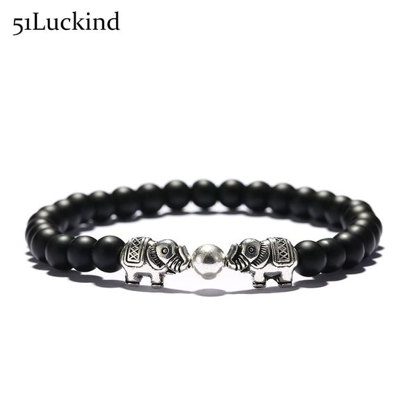 

fashion ethnic elephant yoga bracelet black matte beads elastic braslet for women men hand buddha jewelry bileklik homme