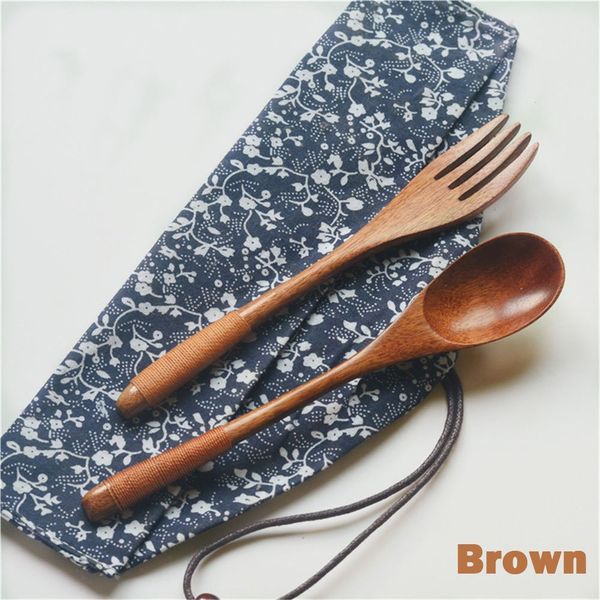 

eco-friendly simplicity japanese handmade natural wood spoon+fork+cloth bag gift dinner table decoration