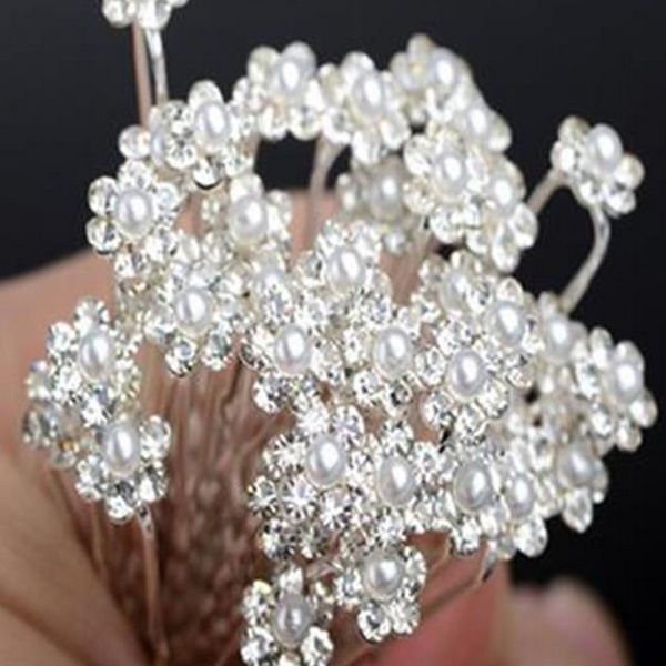 Fashion Crystal Pearl Wedding Hair Pins Flower Bridal Hairpins