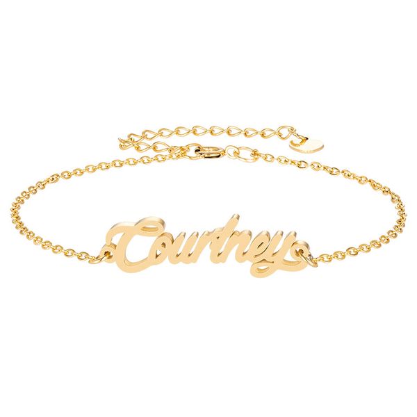

18k gold plated stainless steel bracelets letter name "courtney" charm bracelets for women personalized custom charm christmas gif, Golden;silver