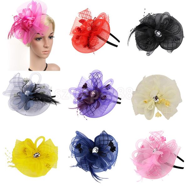 

elegant lady fascinator hat headband veil feather wedding party costume