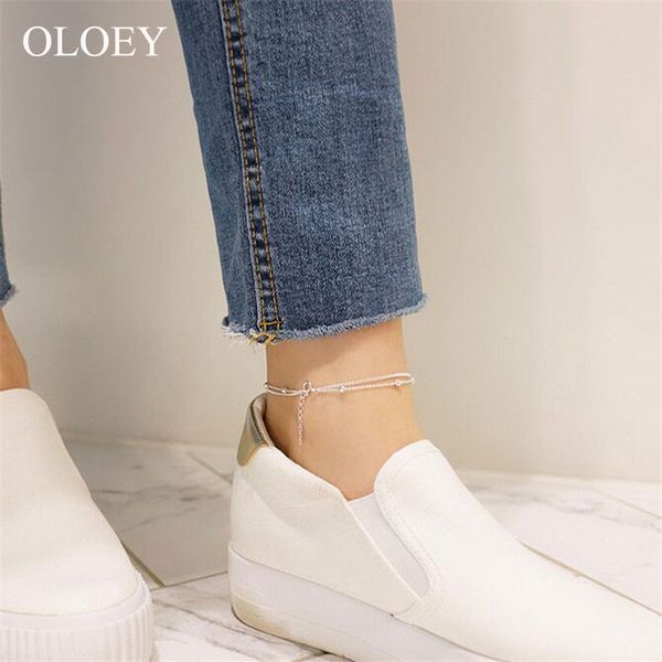 

oloey simple double layers chain ankles women girls prevent allergy real 925 sterling silver foot bracelets fine jewelry yma008, Red;blue