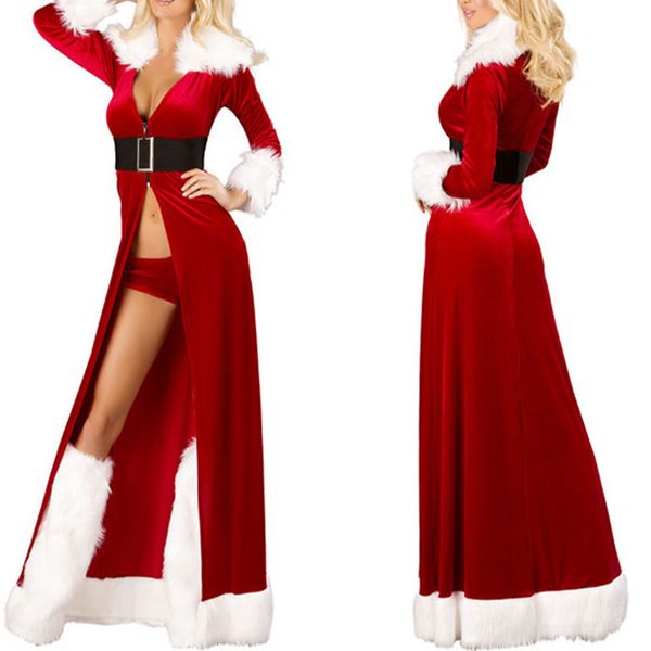 Рождественские женщины сексуальные длинные сонные бельё набор пушистый меховой ремень нижнее белье ночной пальто Pijama mujer algodon verano 2018