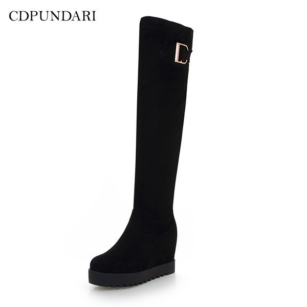 

cdpundari blackl wedges over the knee boots women thigh high boots ladies platform winter shoes woman, Black