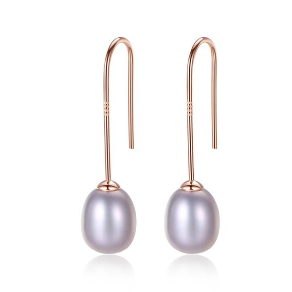 

simple ear hook 925 sterling silver earrings 8-9mm natural rice pearl drop earrings for women classic pearl jewelry, Golden;silver