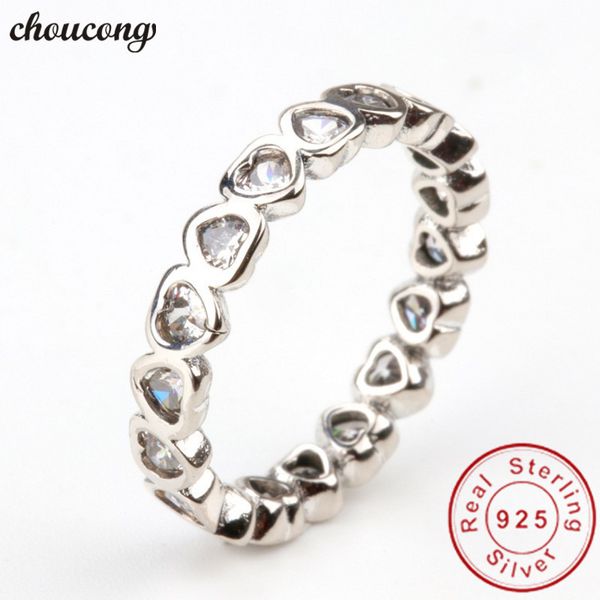 

choucong lovers ring around heart diamond real 925 sterling silver engagement wedding band rings for women men bijoux, Slivery;golden