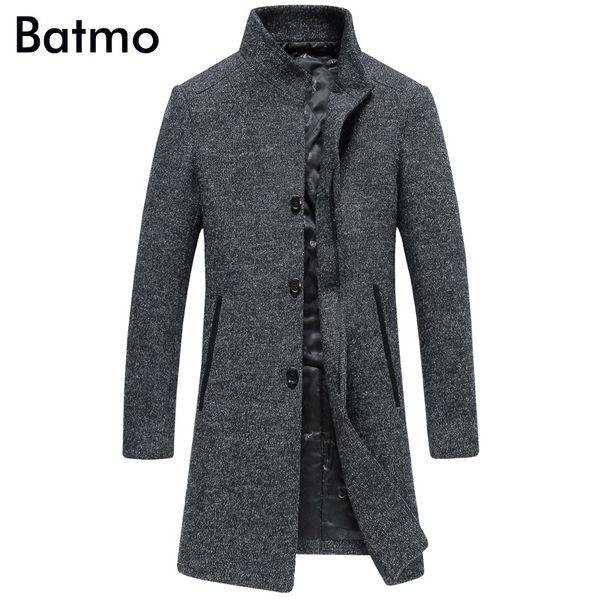 

batmo 2018 new arrival winter wool smart casual thicked trench coat men,men's long jackets ,plus-size 88711, Black