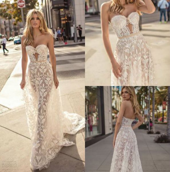 

muse by berta 2019 mermaid wedding dresses vestidos de noiva sweetheart backless lace bridal gowns beach wedding dress custom made, White