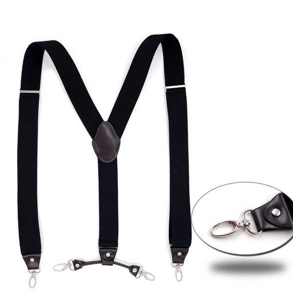 

men leather suspenders for pants 4 clip button trousers brace strap man suspensorio black bretelles hommes 120cm yia017, Black;white