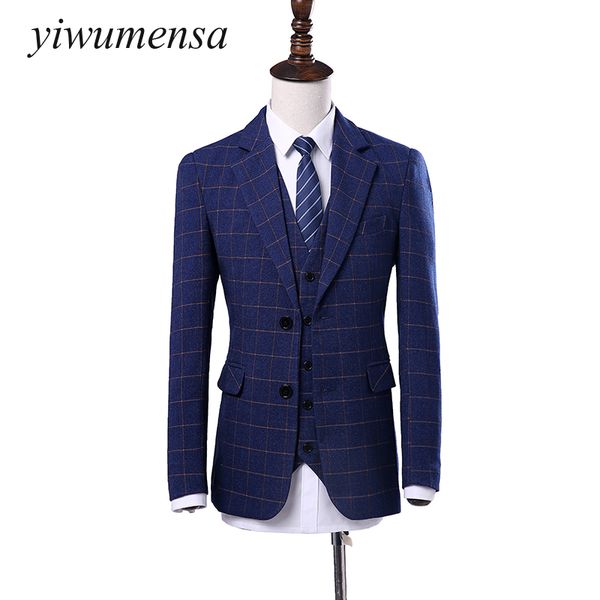 

yiwumensa costume mariage homme three piece suit high-end quality wool tweed jacket+vest+pant men suit for wedding suits 2017, White;black