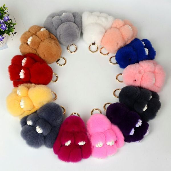 

cute bunny rex rabbit fur phone car pendant handbag charm key chain ring pom