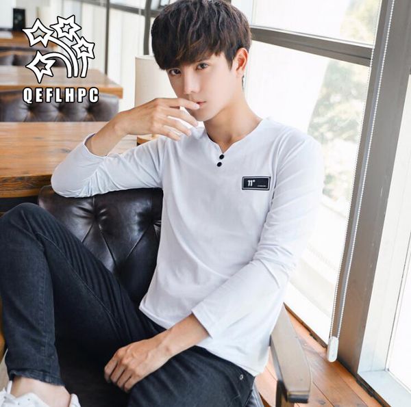 

man's t-shirt. long sleeves. spring and autumn. casual fashion men's t-shirts. 95% cotton. men's tees. v-neck. men's clo, White;black