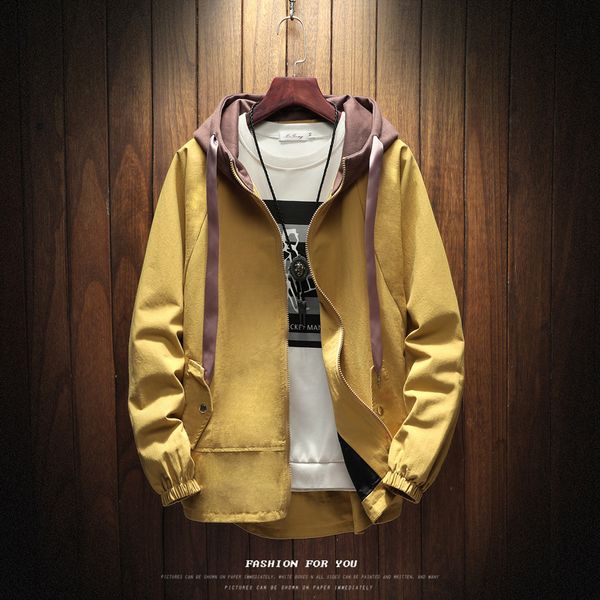

2018 autumn new youth popular fashion personality hip hop solid color loose hooded printing letters men's large size jacket, Black;brown