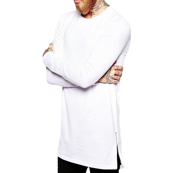 

Aelfric Eden Street Wear Men Casual T Shirt Long Sleeve Oversize T -Shirt Man Curve Hem Side Zip Hip Hop Cotton Top Tees