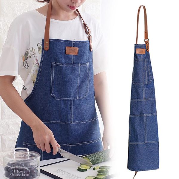 

new fashion antifouling kitchen cooking denim apron for woman restaurant work apron pinafores delantal cocina tablier