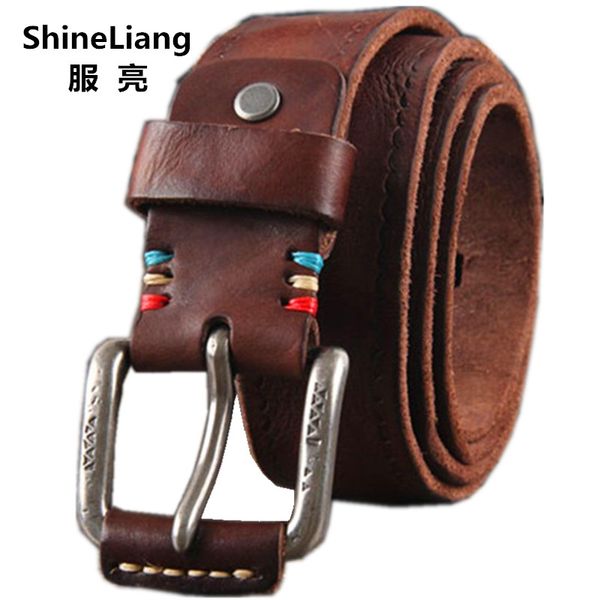 

cowhide genuine leather belts men brand strap male pin buckle fancy vintage jeans strap male cintos masculinos ceinture homme 4, Black;brown