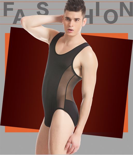 

wholesale-brand men's underwear male bodysuits jumpsuit black, white, Black;brown