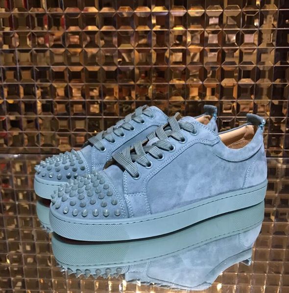 

suede leather with spikes junior red bottom sneakers shoes fashion designer low casual walking outdoor lace up party shoes 35-46, Black