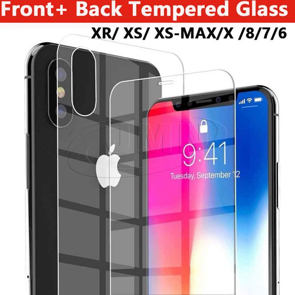 

Для iPhone XR XS X XS MAX 8 8PLUS 7 7PLUS 6 6PLUS Передняя задняя защитная пленка для телефона из закаленного стекла в одном бумажном пакете 2.5d прозрачное стекло