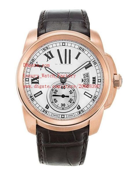 

factory supplier 18k pink gold alibre automatic white dial ref w7100009 dial large mens watches wristwatches no chronograph, Slivery;brown