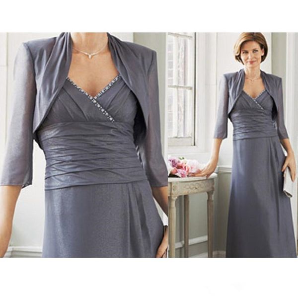 

gray v neck new column mother of the bride dresses pleated taffeta long formal evening gowns with jacket custom made crystal vestidos modest, Black;red