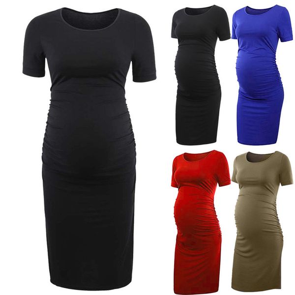 

solid color women short sleeve summer dress pregnant women casual dress maternity pgraphy props, White