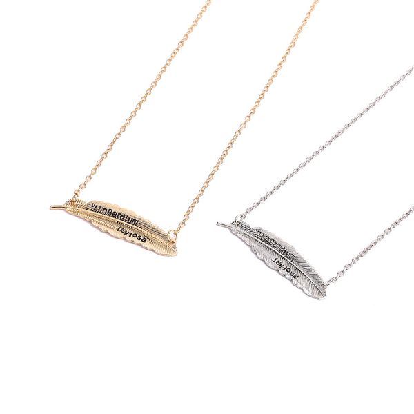 

wingardium leviosa feather pendant necklaces gold silver colors alloy pendants19 inches chain women necklaces fashion jewelry