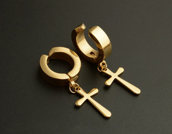 Orecchini a clip a forma di stella per uomo signore oro / argento / nero orecchini in acciaio inox accessori per gioielli orecchini croce in acciaio inossidabile di alta qualità