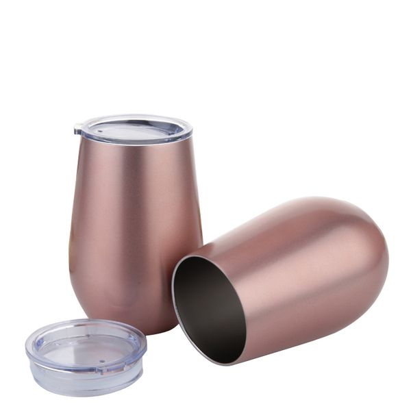 Bicchiere da 12 once in oro rosa Portauovo Bicchieri da vino in acciaio inox a doppia parete Bicchiere da birra per tè e caffè Tazza da thermos Tazza thermos con coperchi