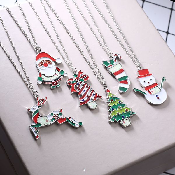 

new design silver plated christmas gift enamel pendant necklace cartoon style alloy jewelry