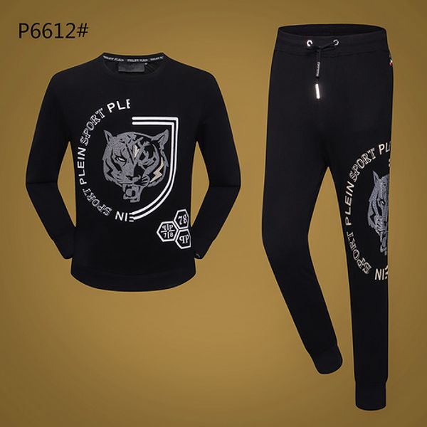 

2018 men casual sets autumn tracksuit male printed phillip plain wolf sweatshirt long sleeve pants casual sportswear suits men set patchwork, Gray