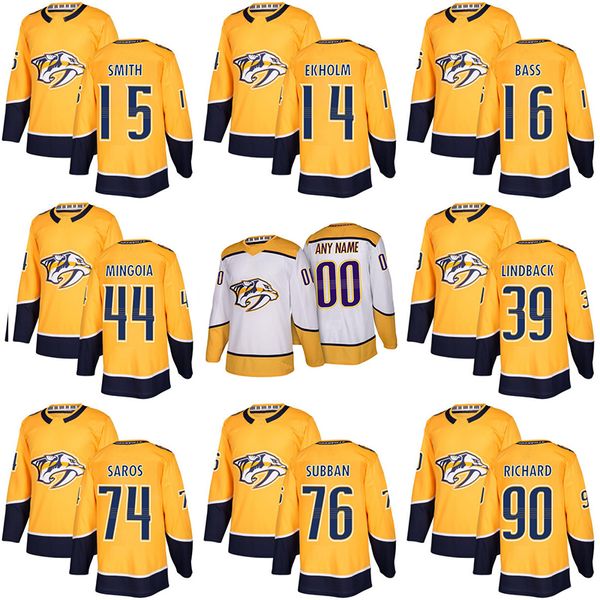 

New Season Nashville Predators Jersey 14 Mattias Ekholm 15 Craig Smith 16 Cody Bass Mens Womens Youth Custom Hockey Jerseys