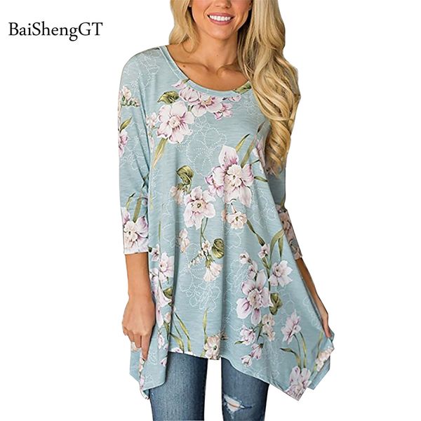 

women long t shirts 2018 casual floral tees femme 3/4 sleeve o neck loose lady shirts summer autumn plus size ea selection, White