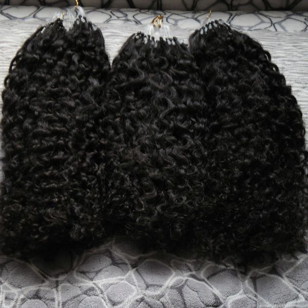 Atacado Virgem Mongol Afro Crespo Encaracolado 300 s Aplicar Natural Cabelo Micro Link Extensões de Cabelo 300g Micro Loop Extensões de Cabelo Humano