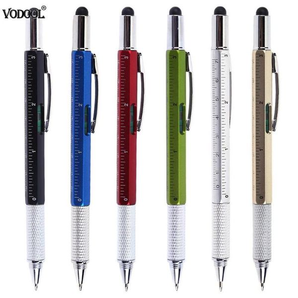 

multifunctional screwdriver blue ink ballpoint pen level ruler ball pen, Blue;orange
