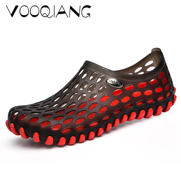 

men's summer shoes sandals breathable men lighted flip flops outdoor slip beach men hollow sandals fashion slippers, Black